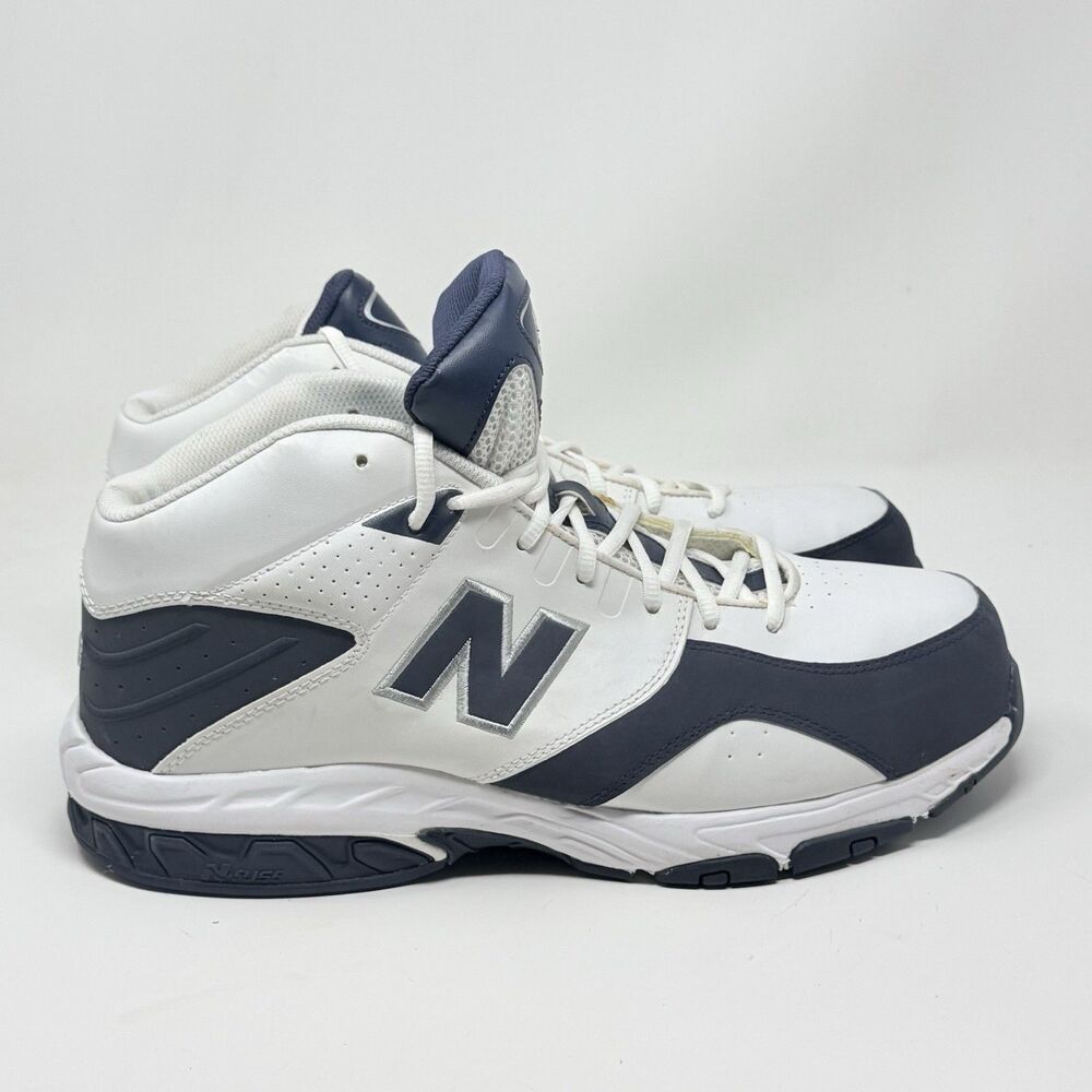 New Balance 581 Mid Basketball Shoes Mens 14 4E Wide White Blue Leather Sneakers